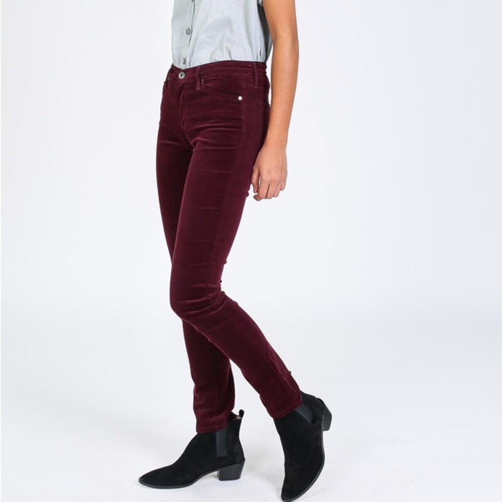 AG The Prima Mid Rise Cigarette Burgundy Corduroy Pants‎